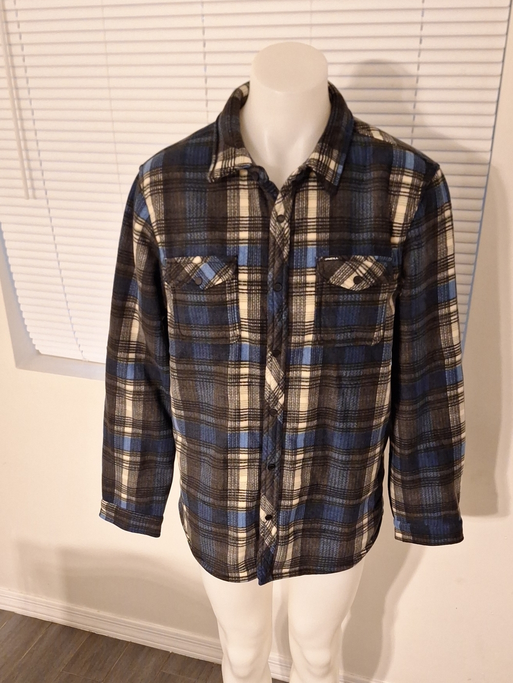 O'Neill Blue, Black & Cream Plaid Shirt Jacket